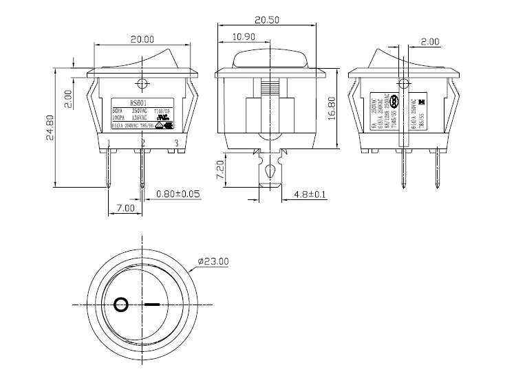 RLEIL RL1-5 2-Position ON/OFF Switch – 2-pin, 16A 250V T125/55 1E4 (Used)